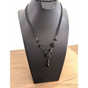 LC Lauren Conrad Black Beaded Statement Necklace Gothic Y2K Boho Crystal Drop